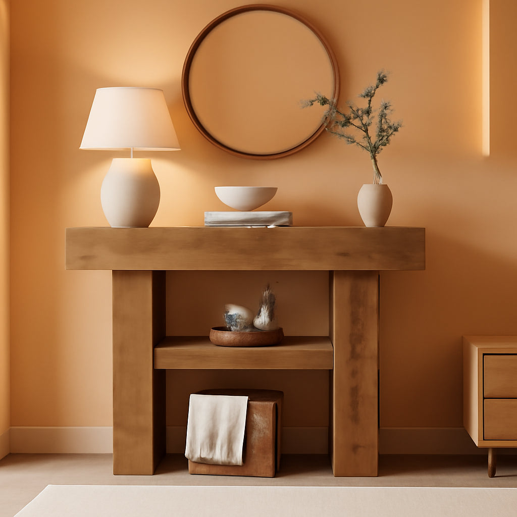 41.34-Inch Farmhouse Console Table, 2-Tier Narrow Sofa Table behind the Couch