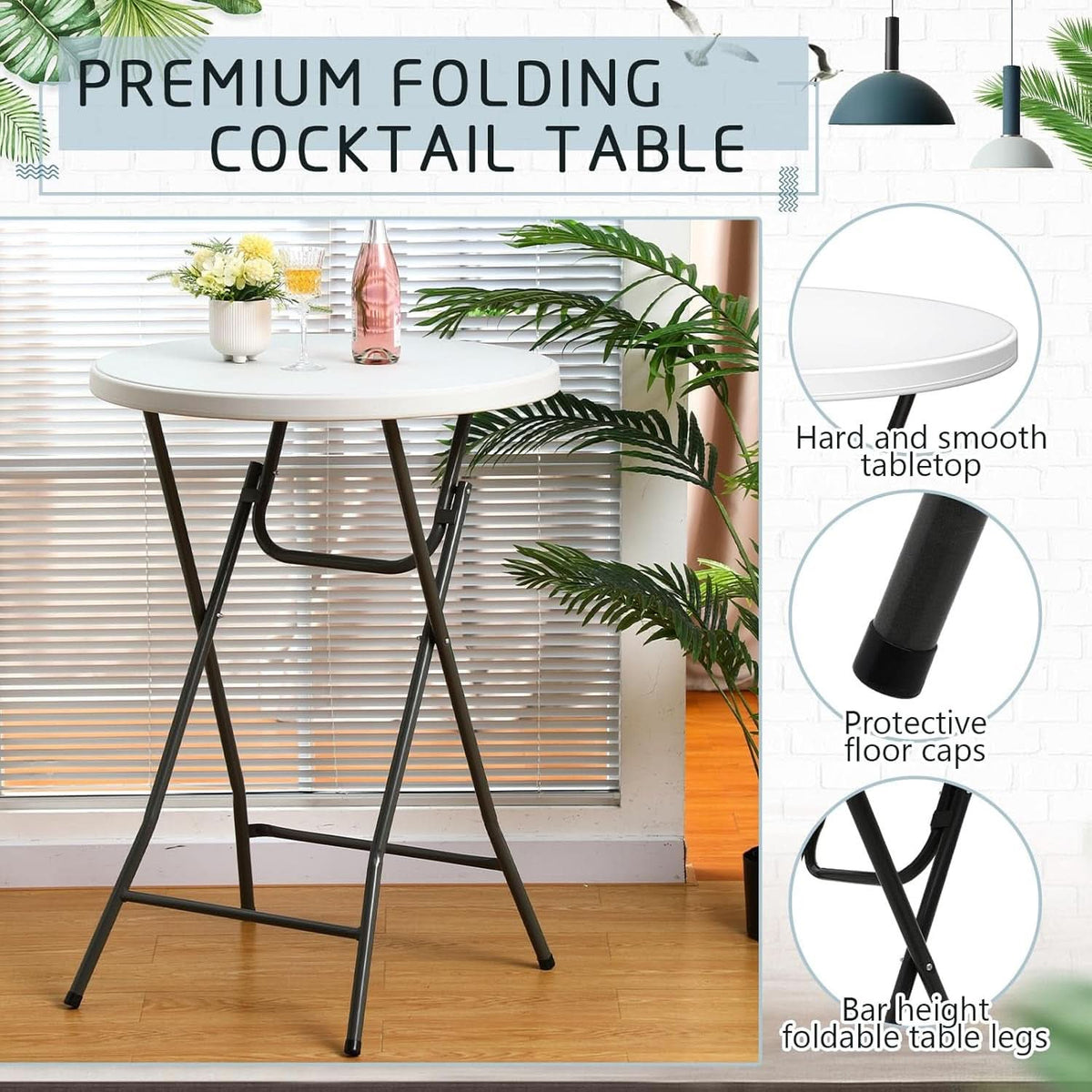 32 Inch White HighTop Collapsible Cocktail Table Set