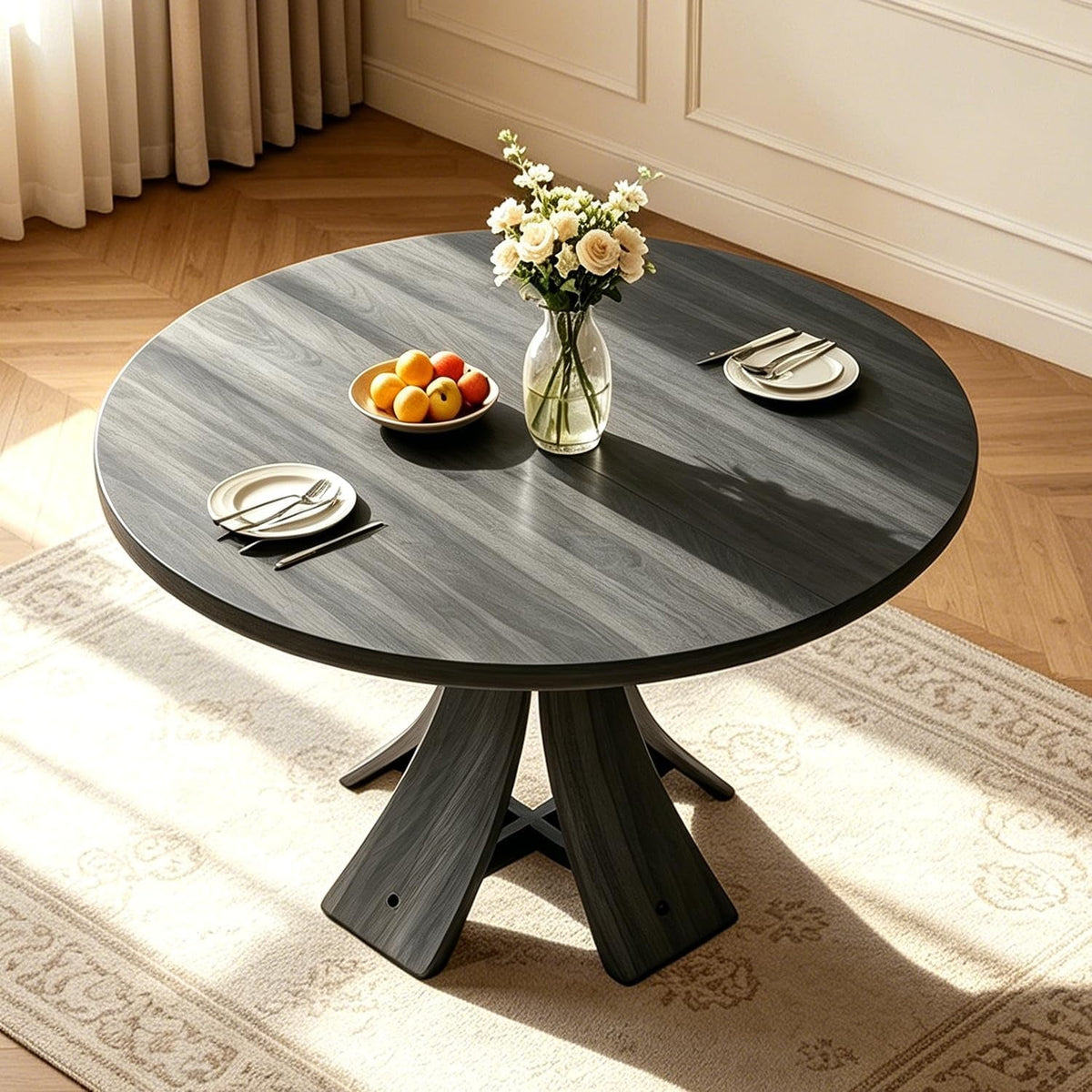 43 Charcoal Circular Dining Table Hardwood Farmhouse