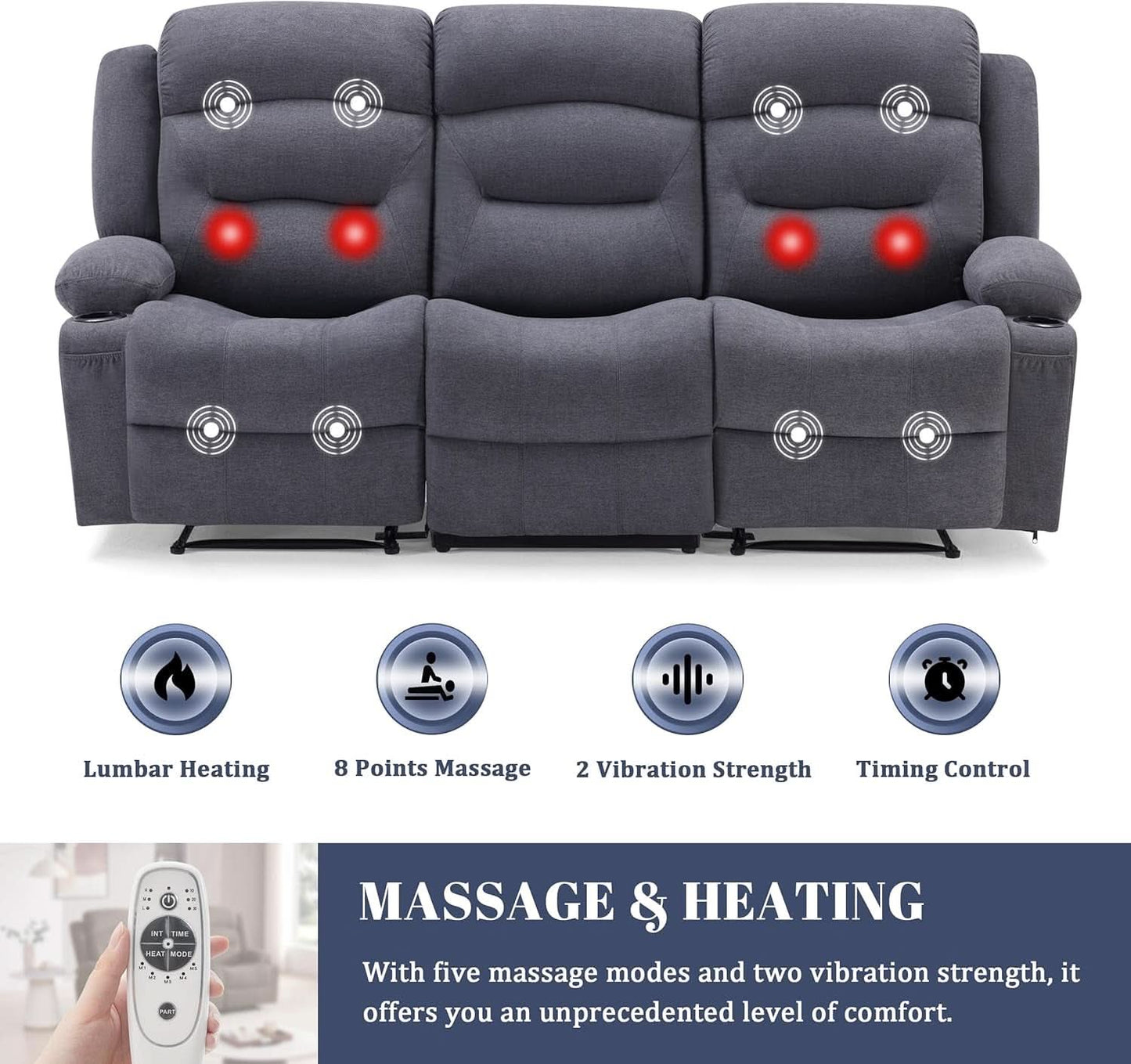 Grey Recliner Sofa With Therapeutic Massage Experience
