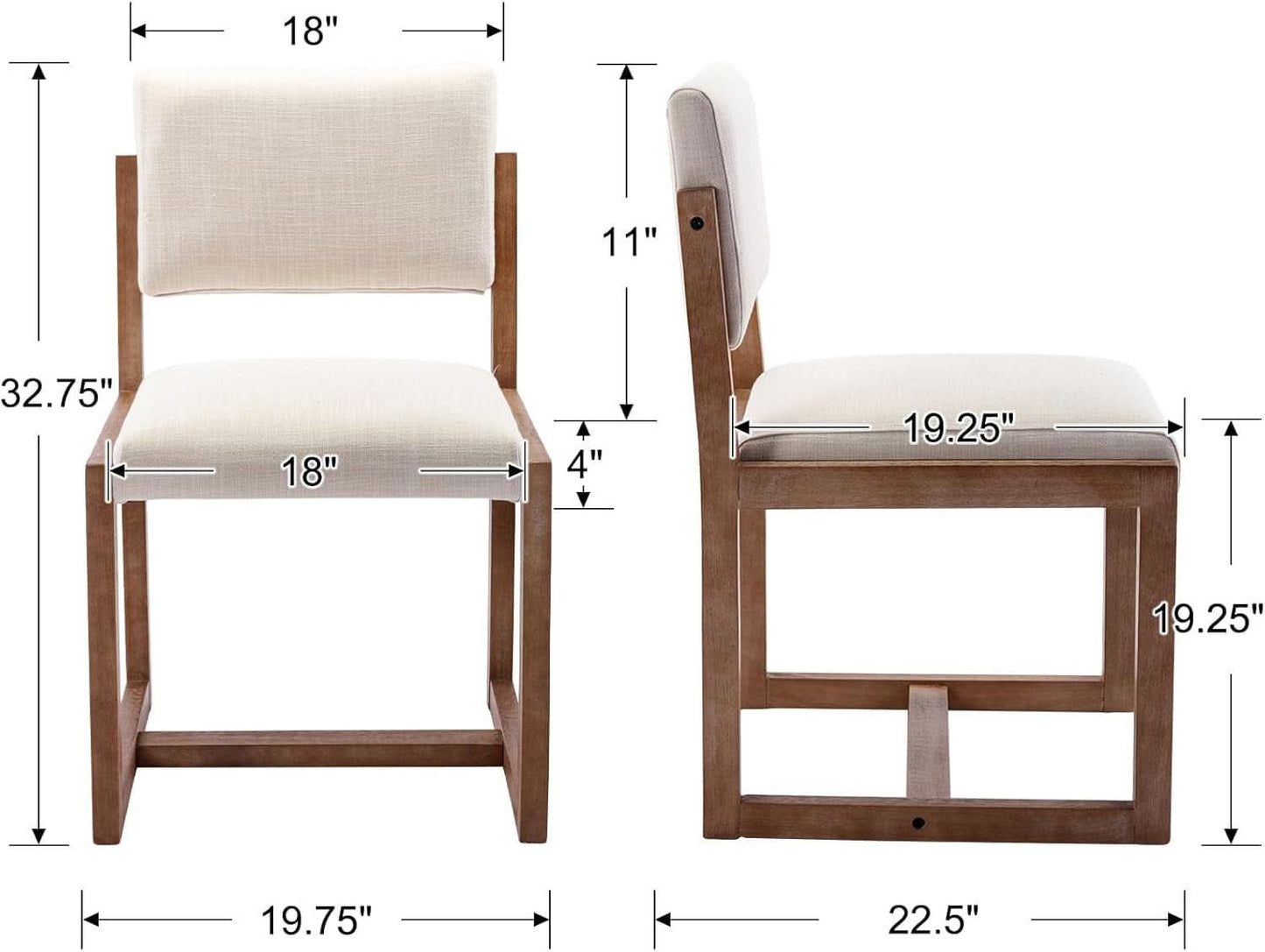 Beige Linen Upholstered Dining Chairs Midcentury Pair