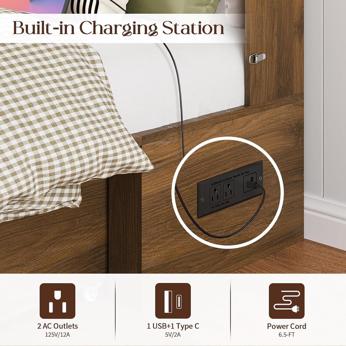 Queen Murphy Platform Bed With Integrated Charging