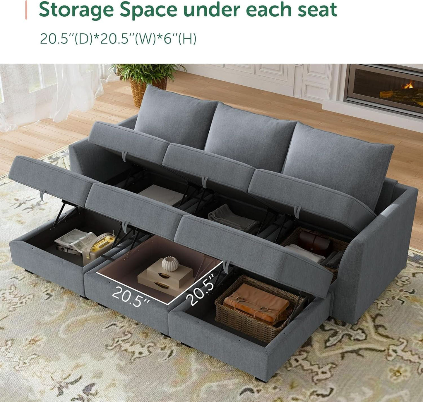 Bluish Grey Transformable Sleeper Sofa With Storage-3