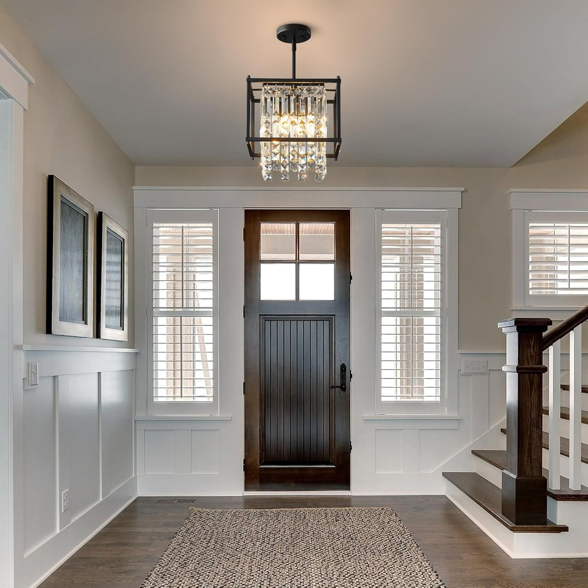 Black Crystal Chandelier For Entryway Ceiling Light