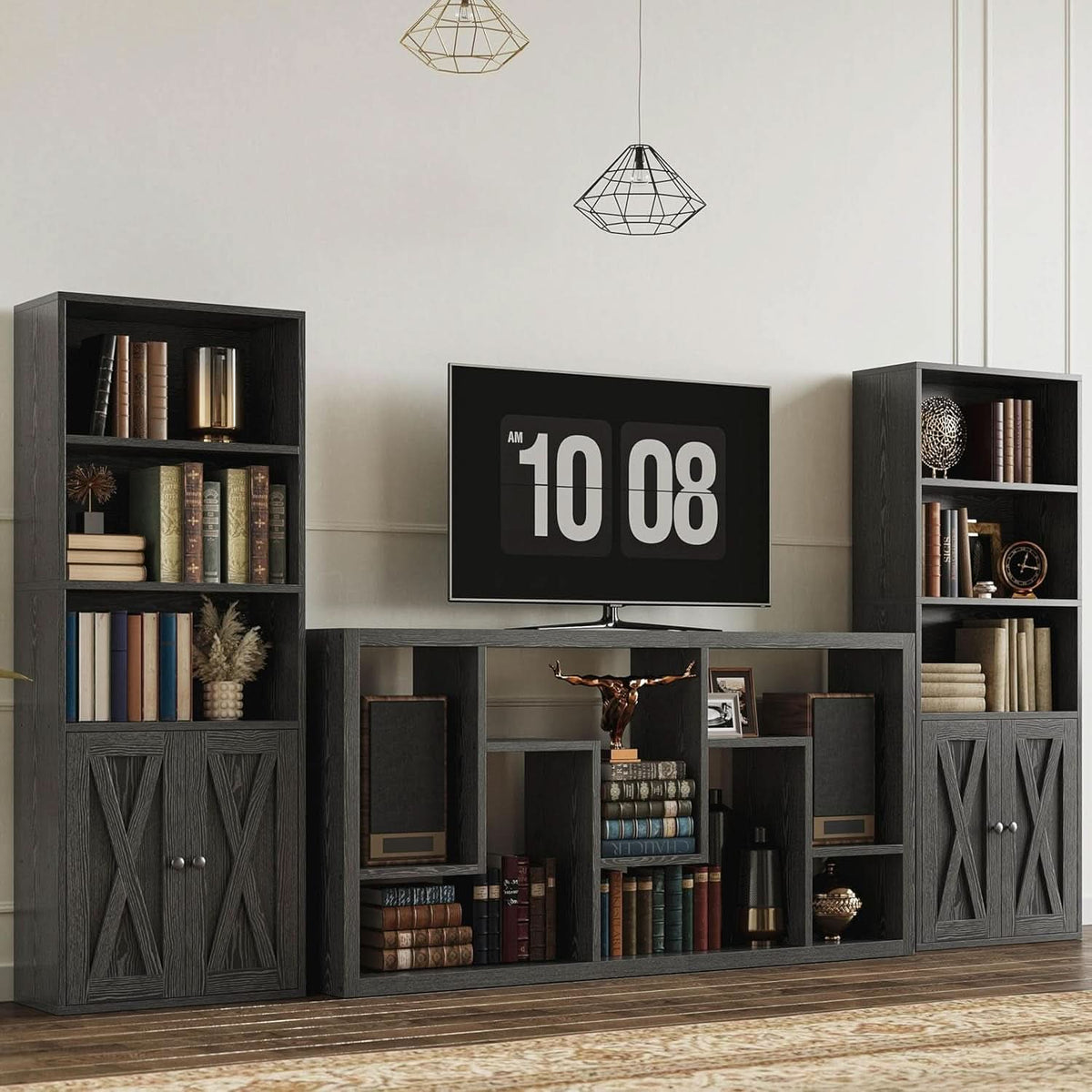 Industrial Floorstanding Five Shelf Bookcase With Doors