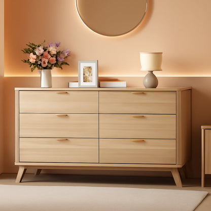 55 Inch Wide Fluted Dresser With Six Drawers Oak Finish