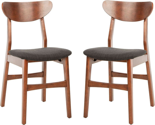 Walnut Finish Dining Chairs With Black Cushions Set Of 2