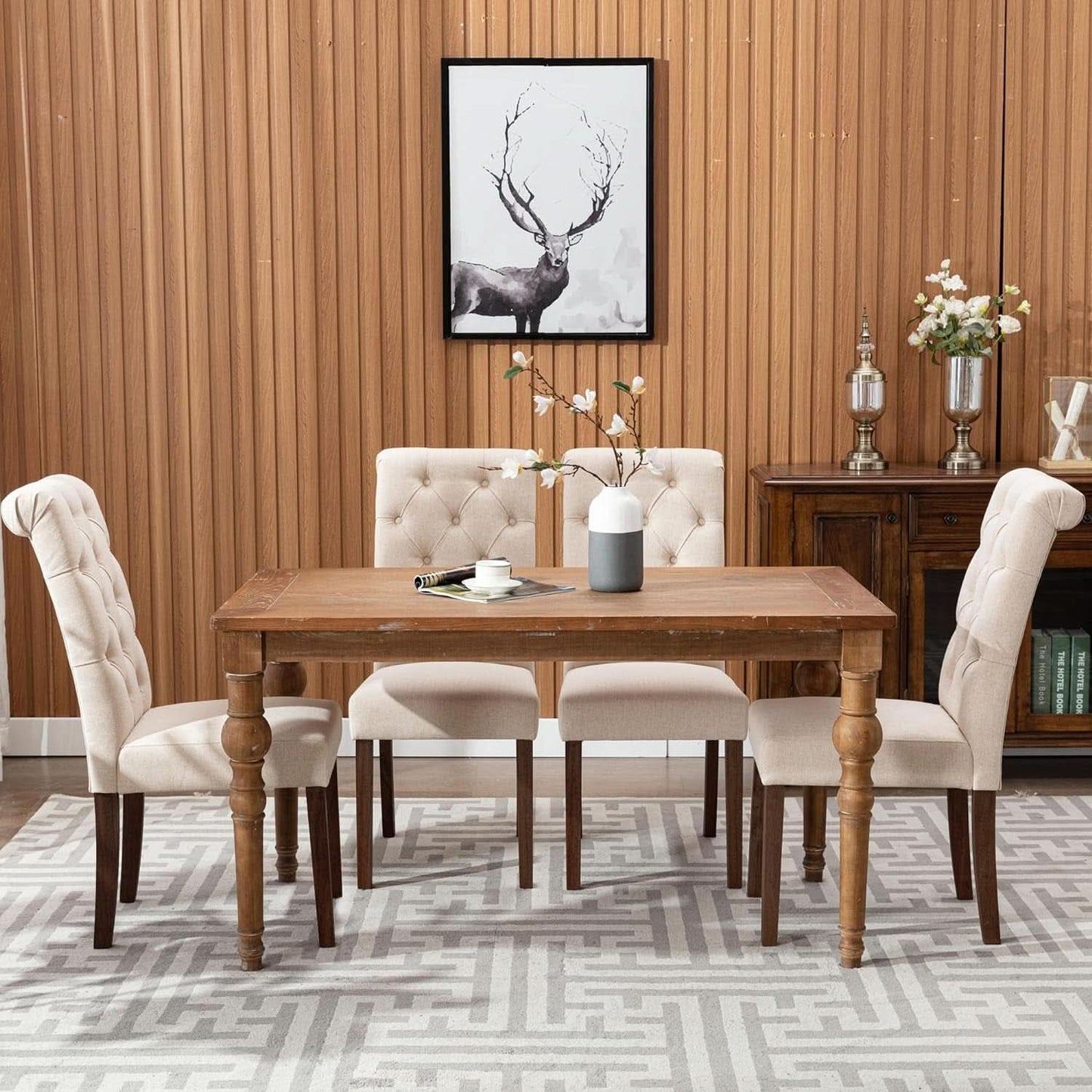 Dark Beige Textured Upholstered Parsons Dining Chairs