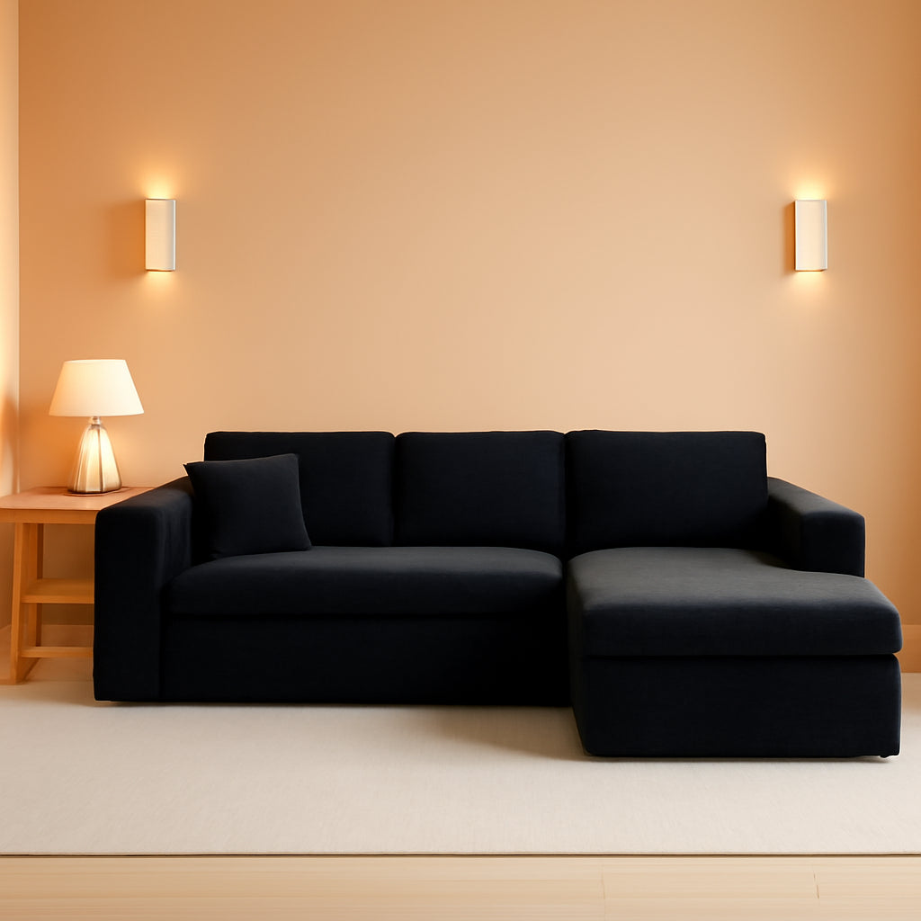 106 Inch Black Corduroy Upholstered Sectional Sofa