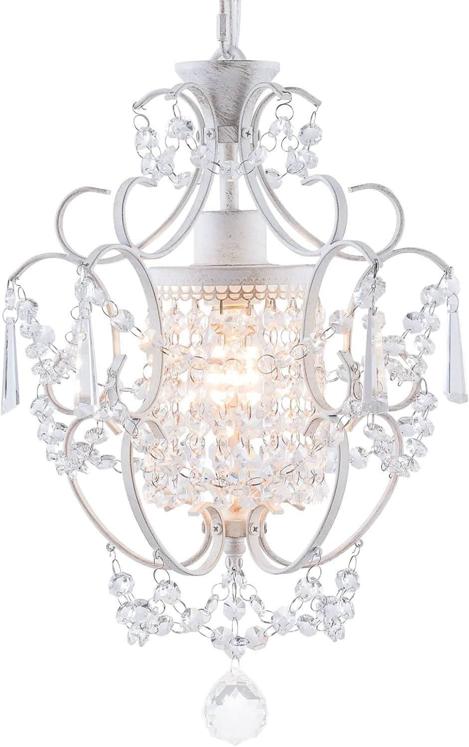 White Mini Crystal Chandelier Ceiling Light 1 Light Fixture