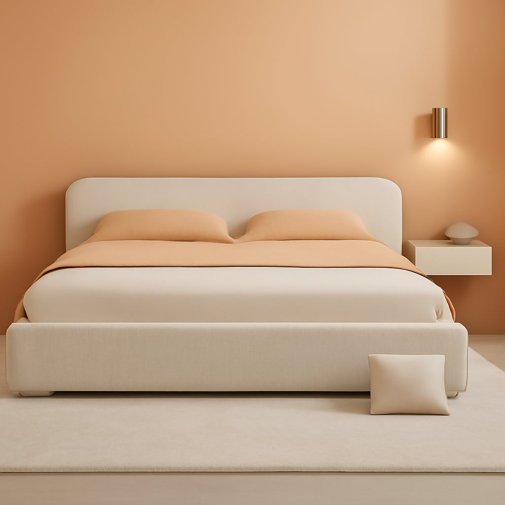 King Size Curved Headboard Platform Bed Snow White Finish