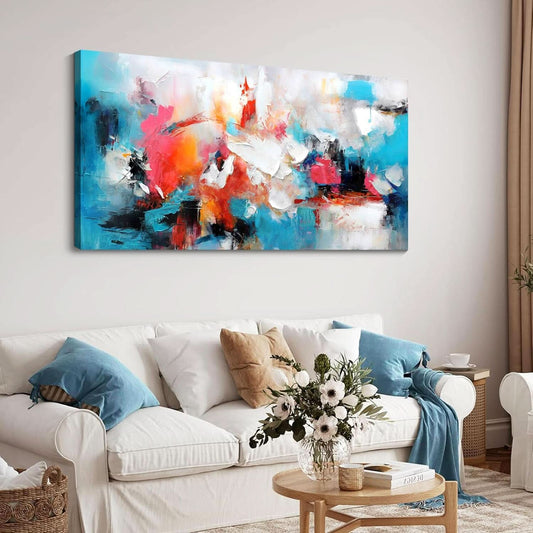 Ultra Premium Exclusive Abstract Canvas Wall Art 24x48 Blue Pink