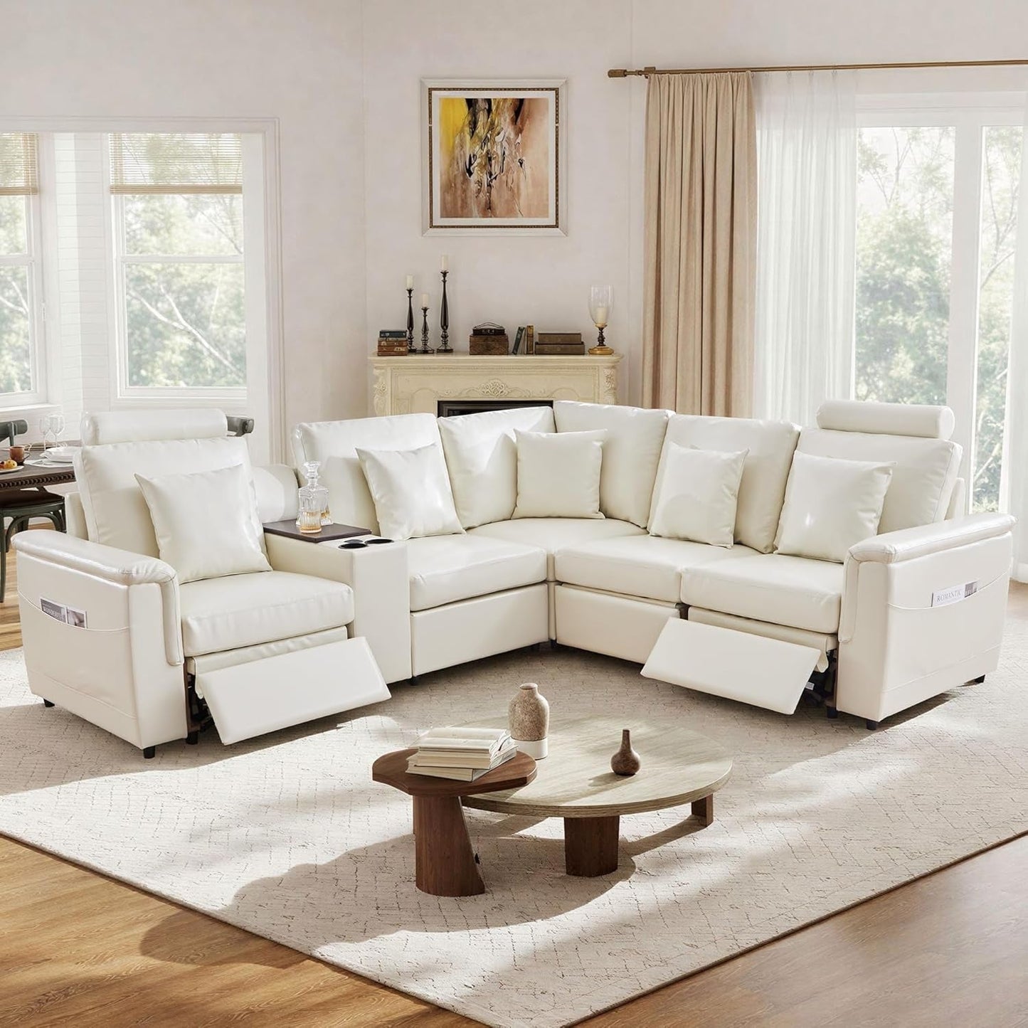 Cream White Power Reclining Modular Sectional Sofa