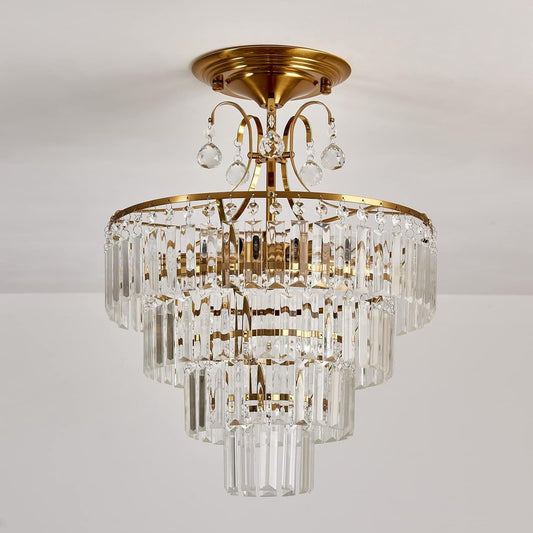 Crystal Gold Five Light Chandelier Ceiling Fixture