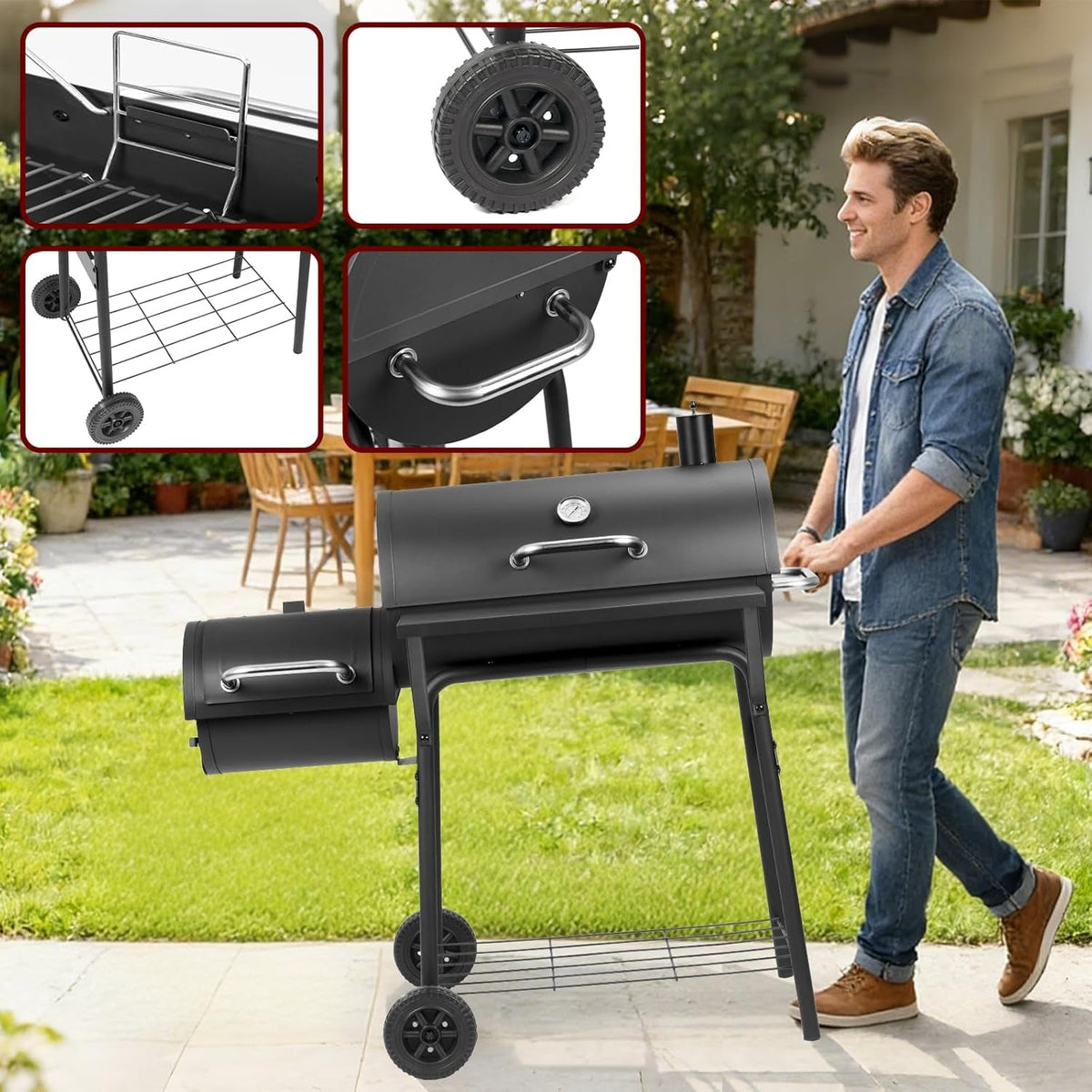 Black Charcoal Grill 535 SquareInches Offset Smoker