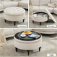 Large 31.5 Inches Round Storage Ottoman LinenBeige