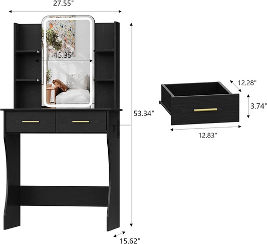 Miniature Black Vanity Table With LED Illumination