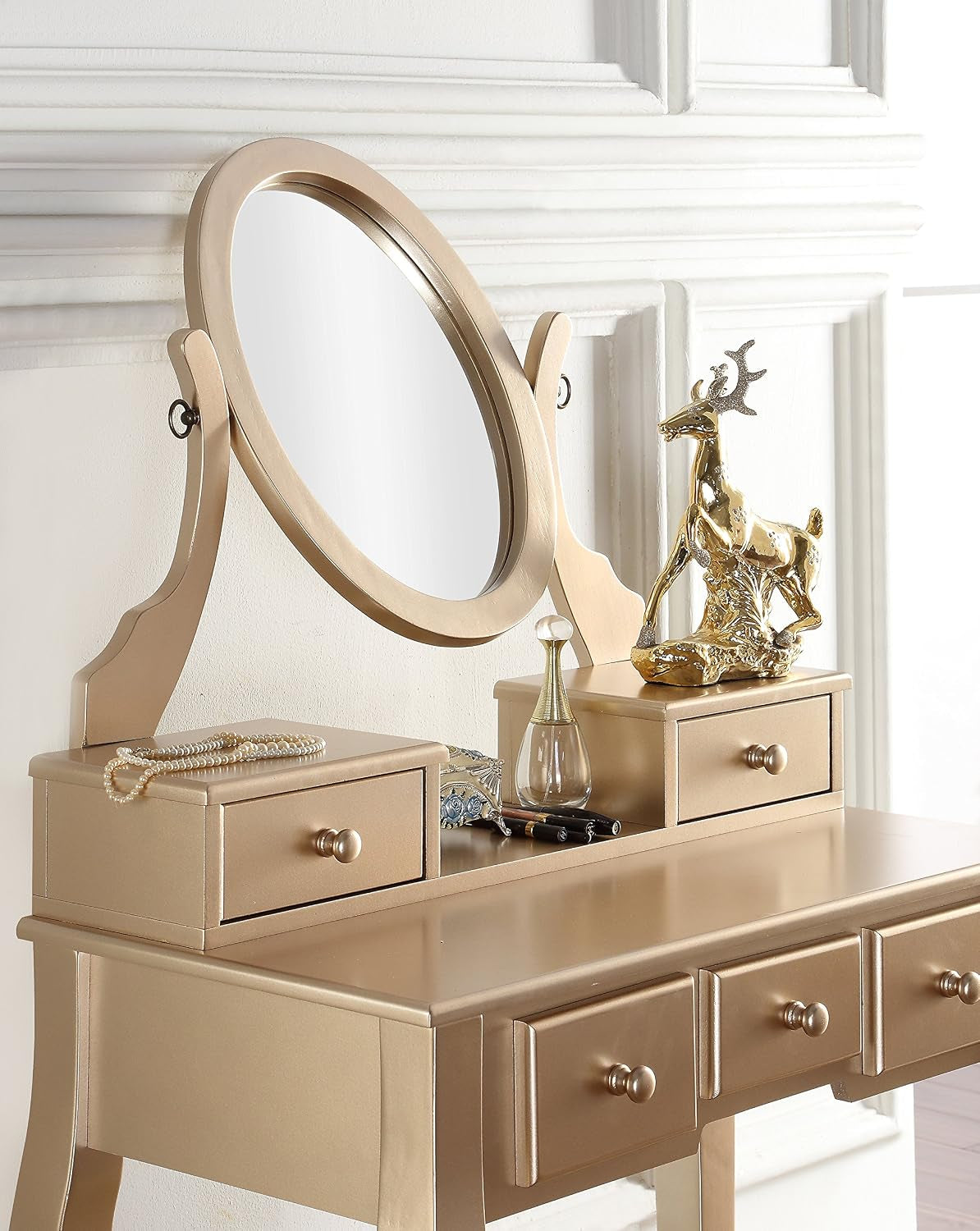 Gold Makeup Vanity Table With Customizable Storage