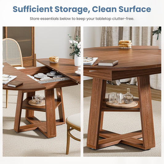 Chestnut Expandable Round Dining Table With Storage