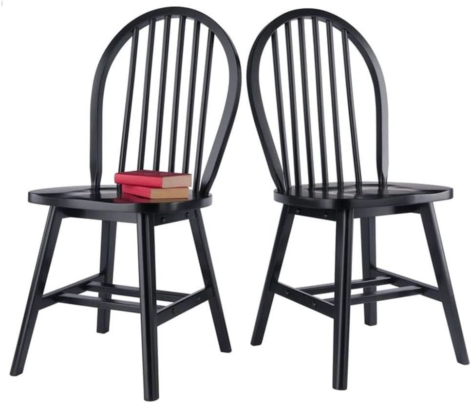 Windsor Dining Chair Set Solid Wood Black Finish 2 Pack