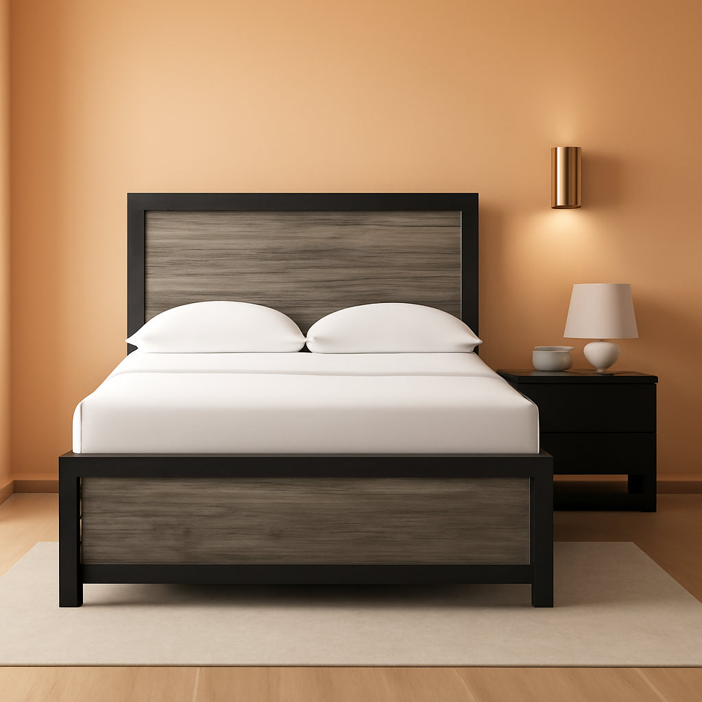 Full Panel Bed Frame With Headboard TwoToneTexturedFinish