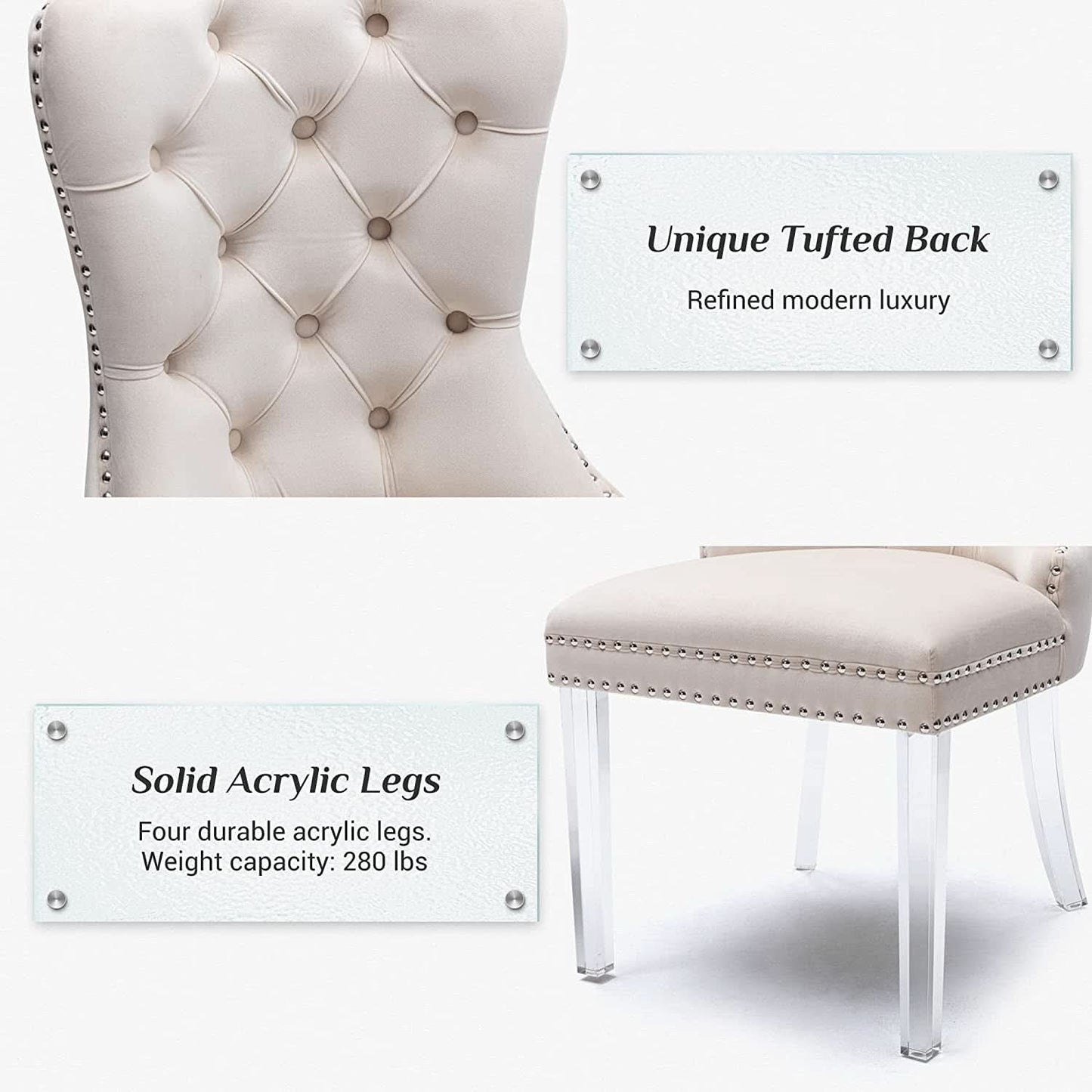 Velvet Tufted Dining Chairs Set of 4 with Acrylic Legs