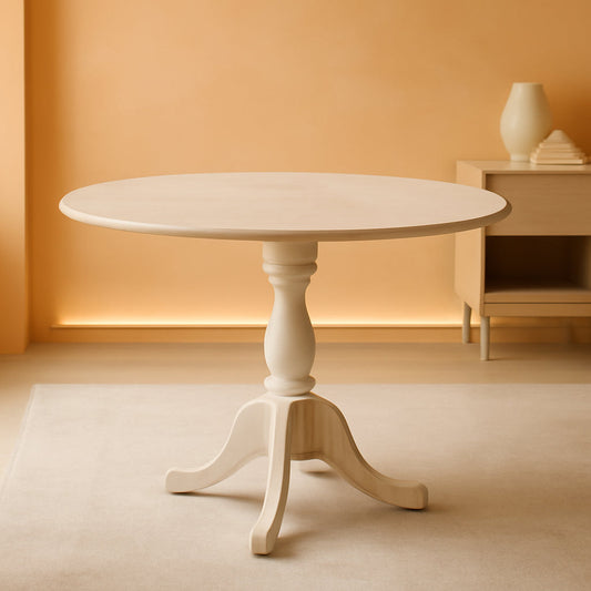 Round Wooden Dining Table 42-Inch Wirebrushed Buttercream