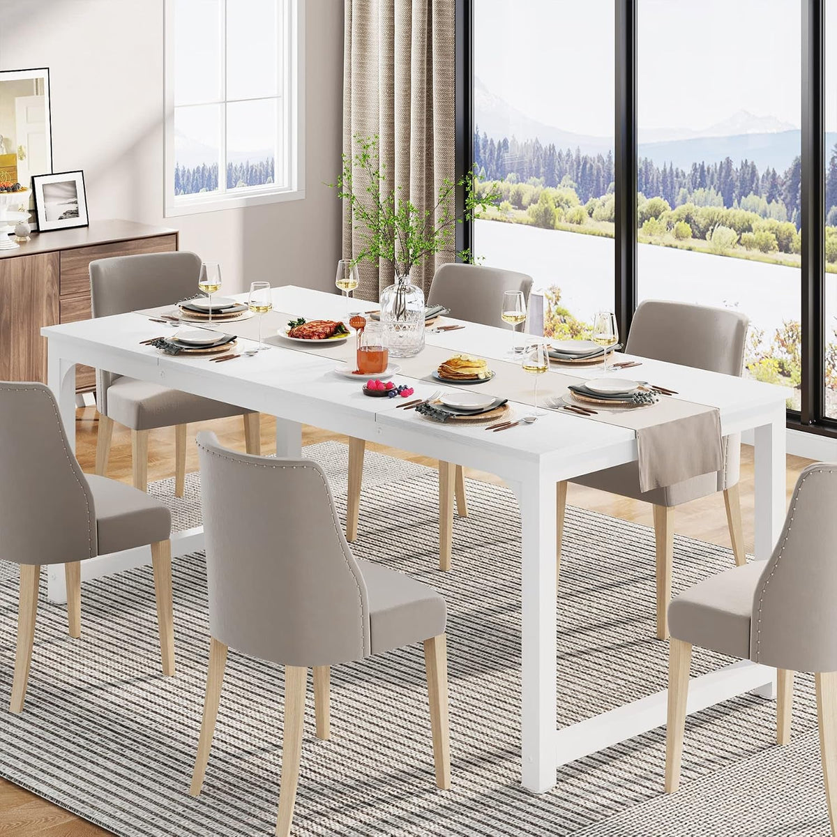 White Rectangular Dining Table 71 Inches Household