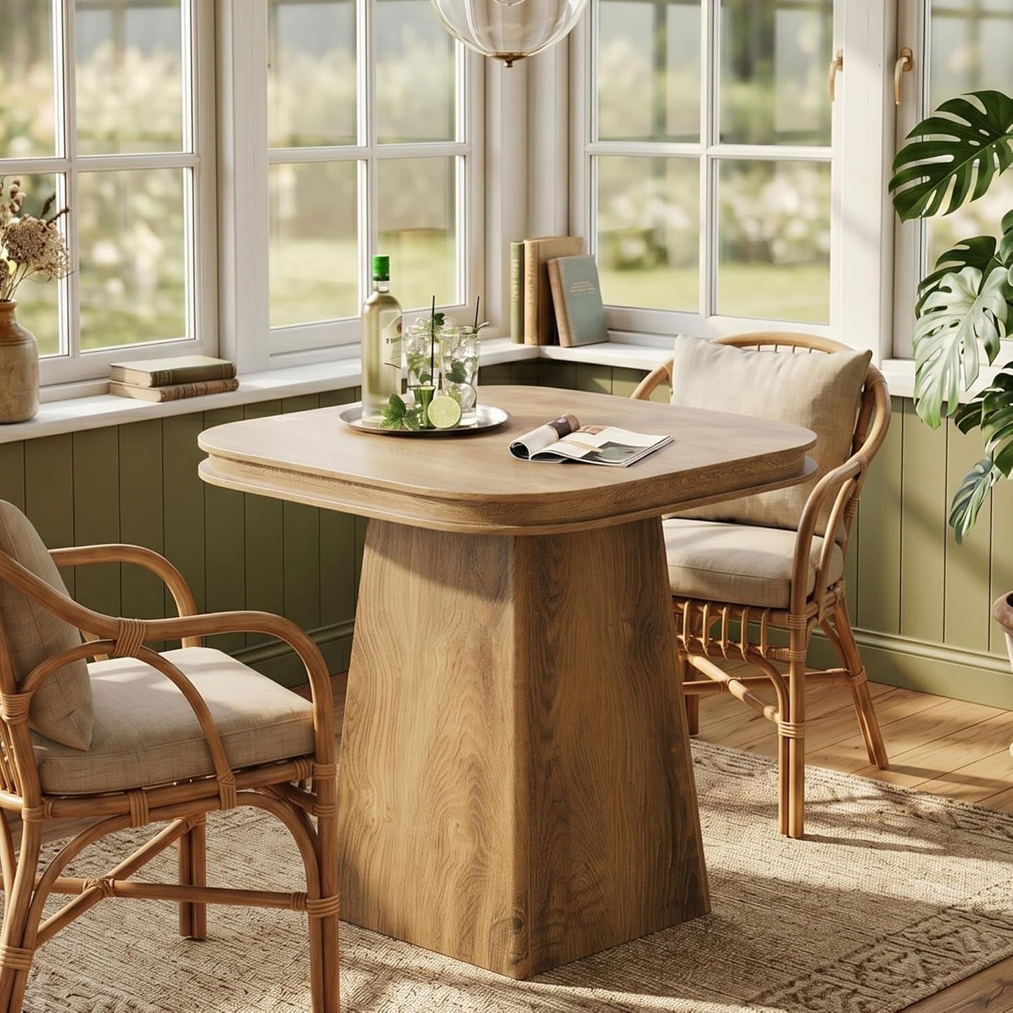 Natural Walnut Wood Farmhouse Dining Table Pedestal