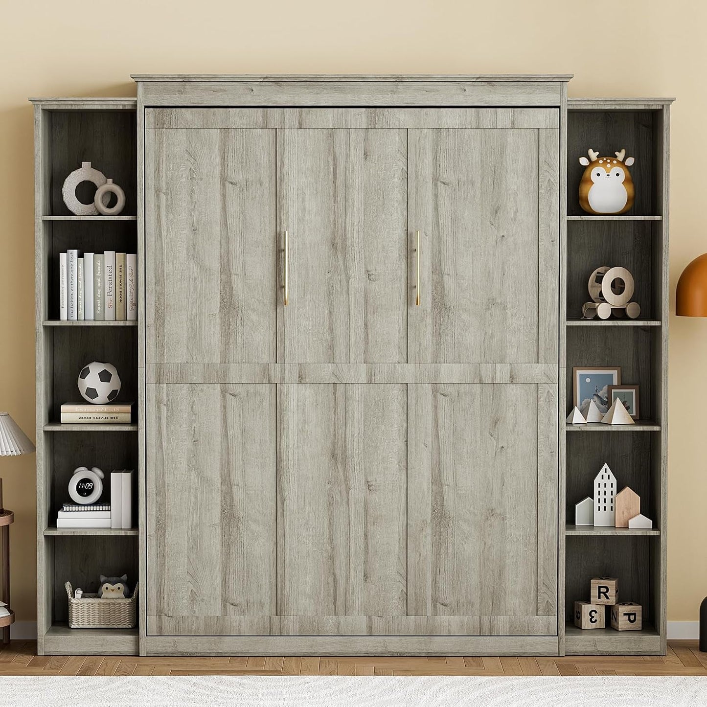 Grey Queen Murphy Bed With Multifunctional Storage-2