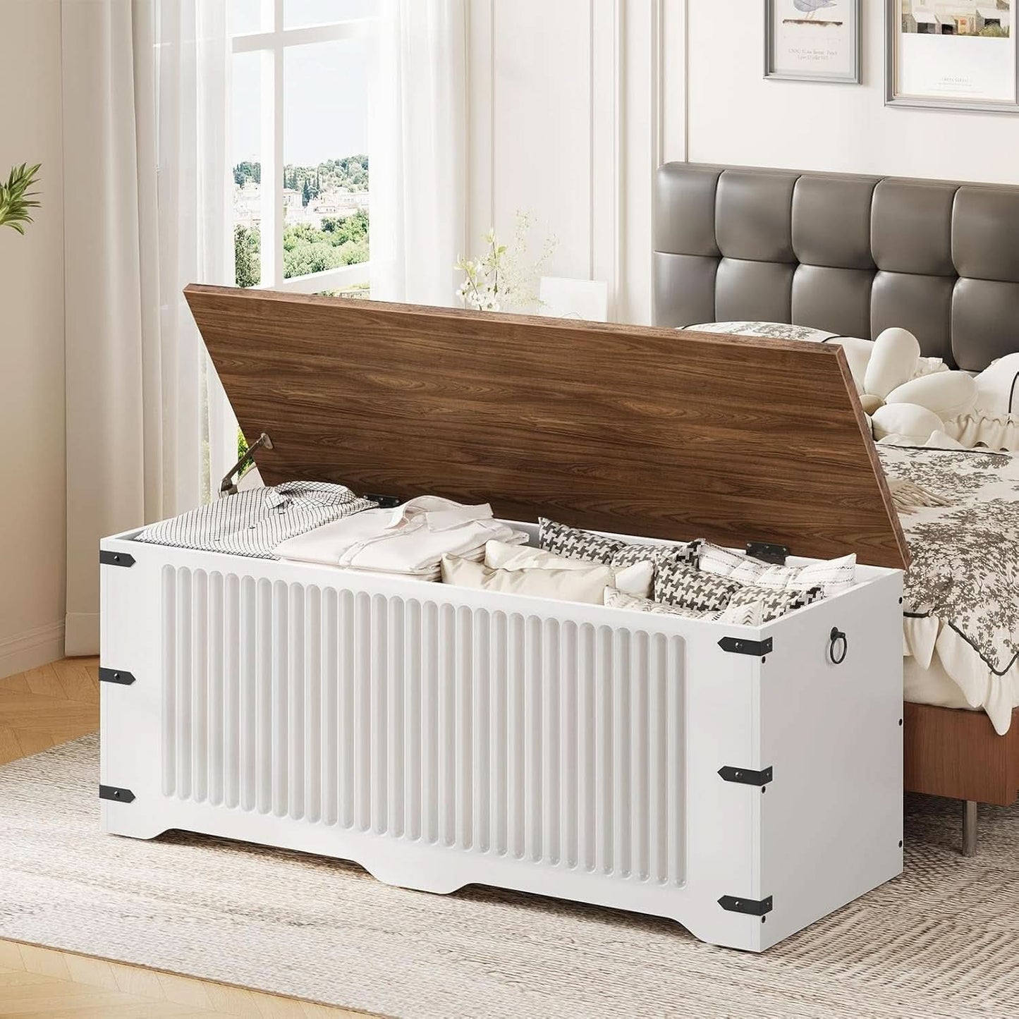 Spacious Storage Bench Toy Chest Walnut Safety Hinge