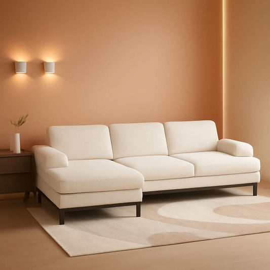 Beige 111 Inch U Shape Corduroy Sectional Sofa With Chaises-0