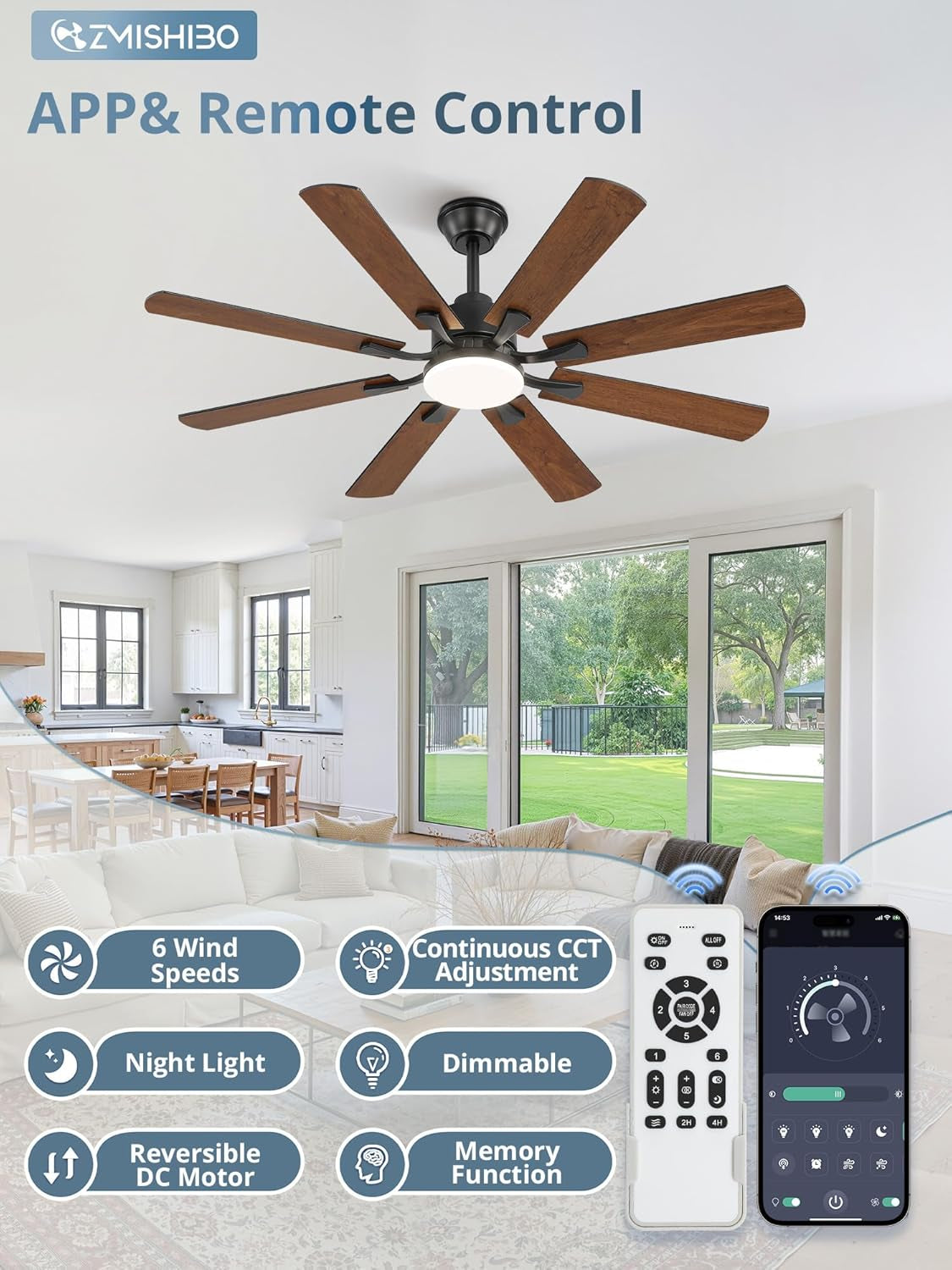 52 Inch Ceiling Fan With Dimmable Integrated LED Light