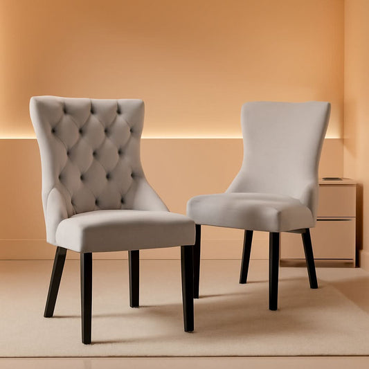 Set Of 2 Light Gray Velvet Tufted Wingback Dining Chairs Nailhead