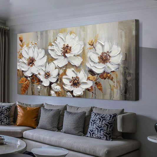 Premium Canvas Textured Floral Wall Art 58x29 Inches