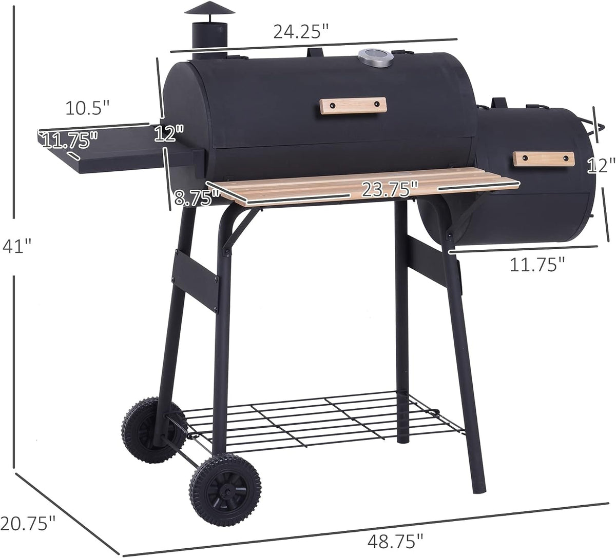 FortyEightInch Portable Charcoal Grill Offset Smoker