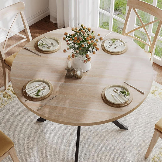 Round 47 Inch Circular Dining Table Natural Oak Finish