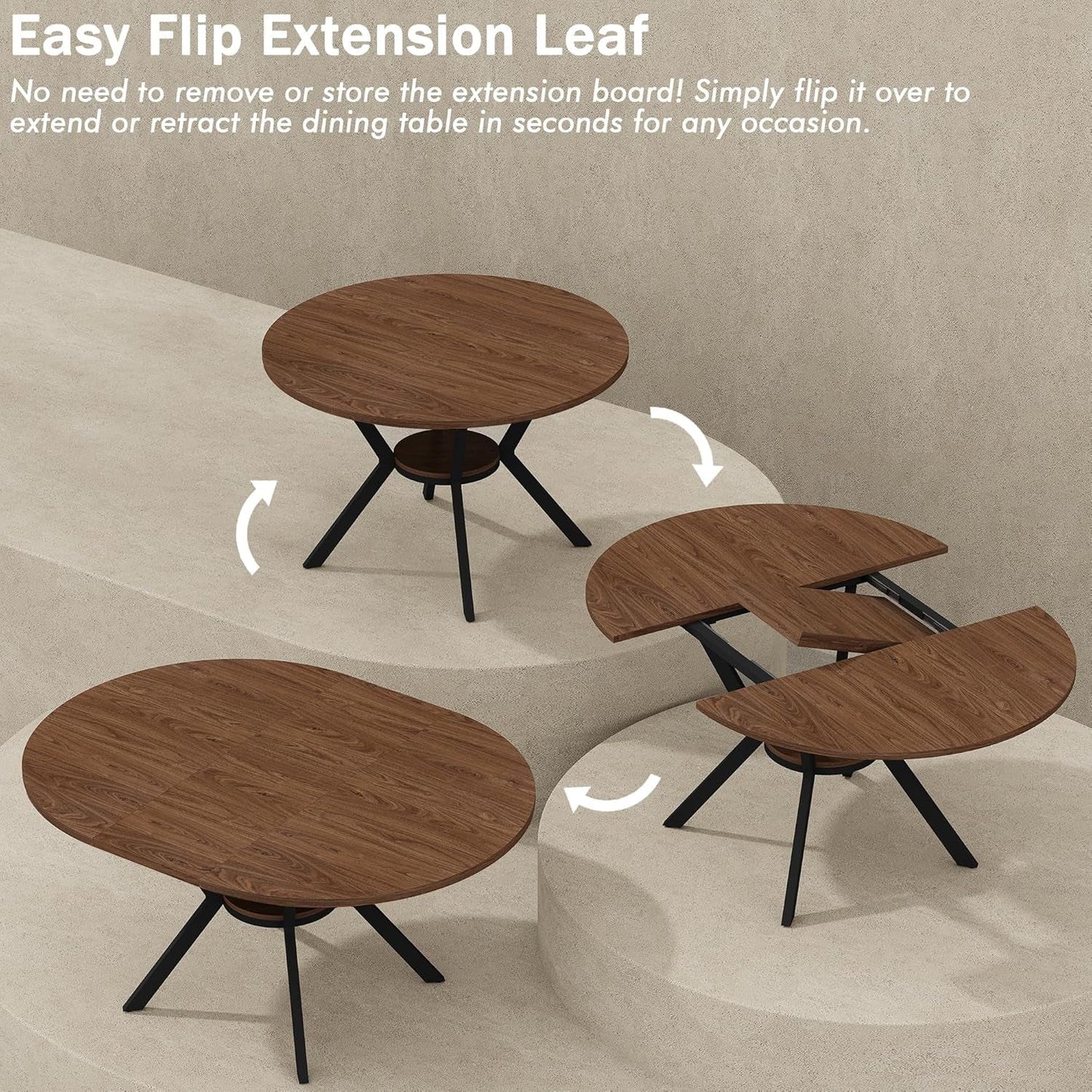 Extendable Forty Two To Fifty Eight Inches Round Dining Table Storage