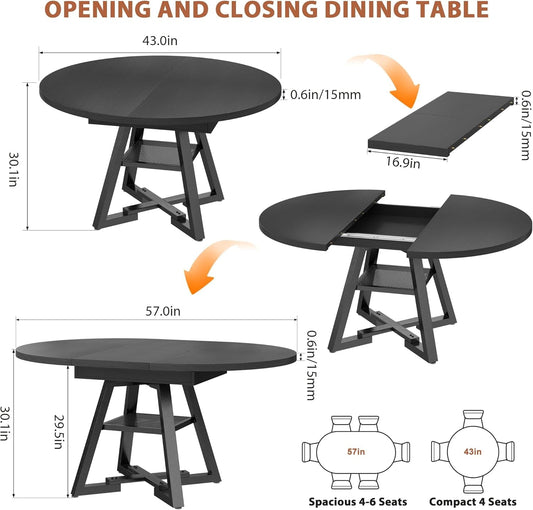 Black Industrial Expandable Oval Dining Table Shelves