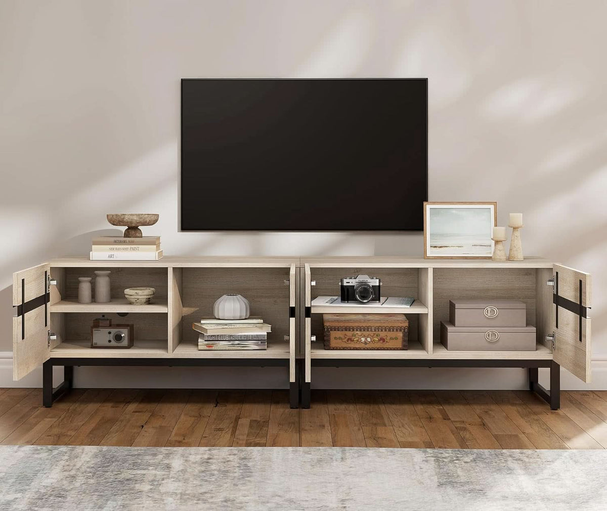 Light Oak Contemporary Entertainment TV Stand 75 Inch
