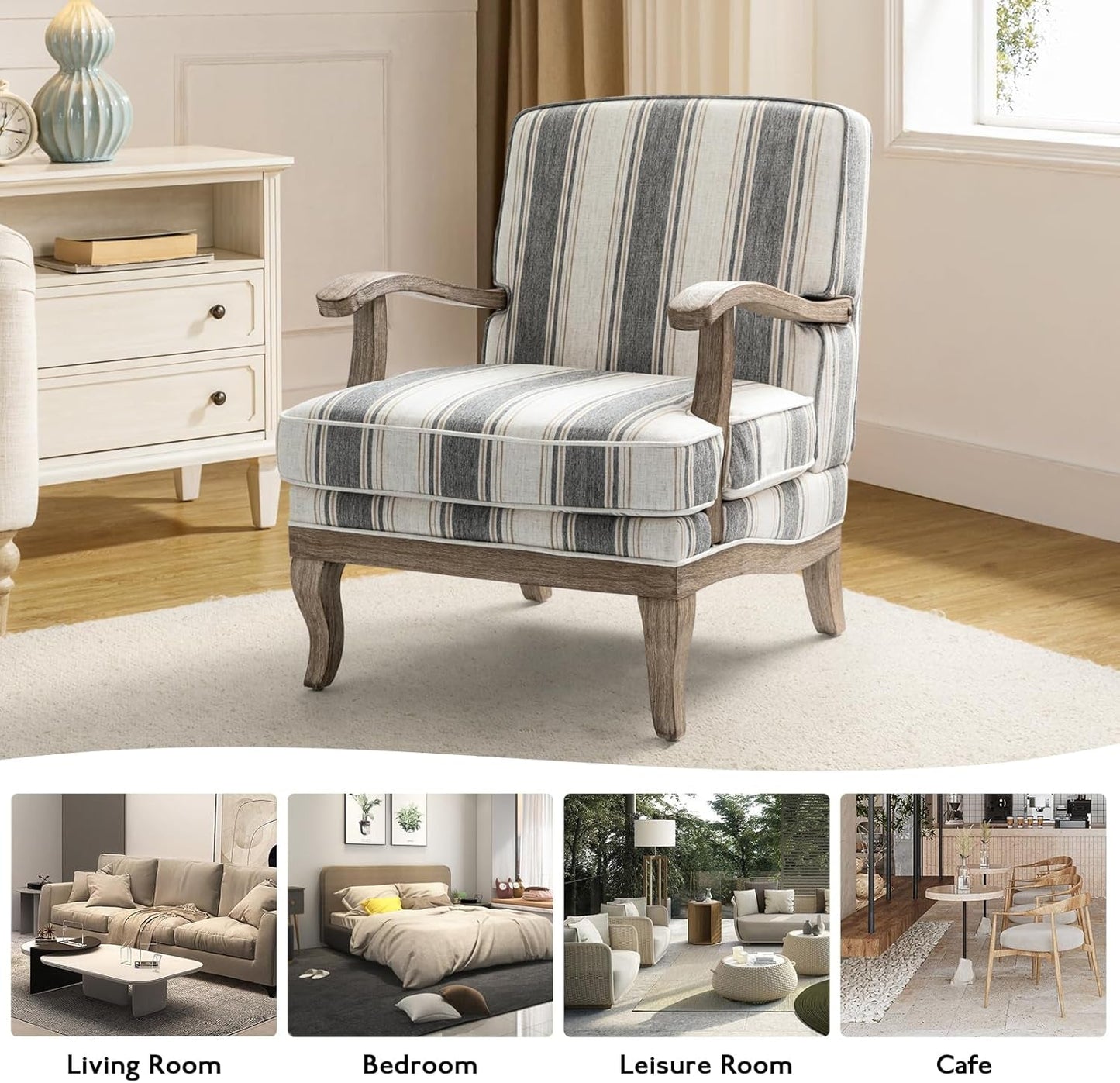 Patterned Upholstered Accent Chair With Wooden Base