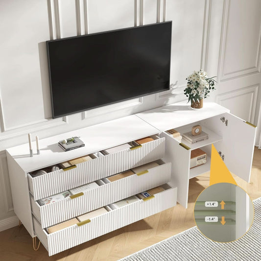 White Fluted TV Stand With Entertainment Center Storage