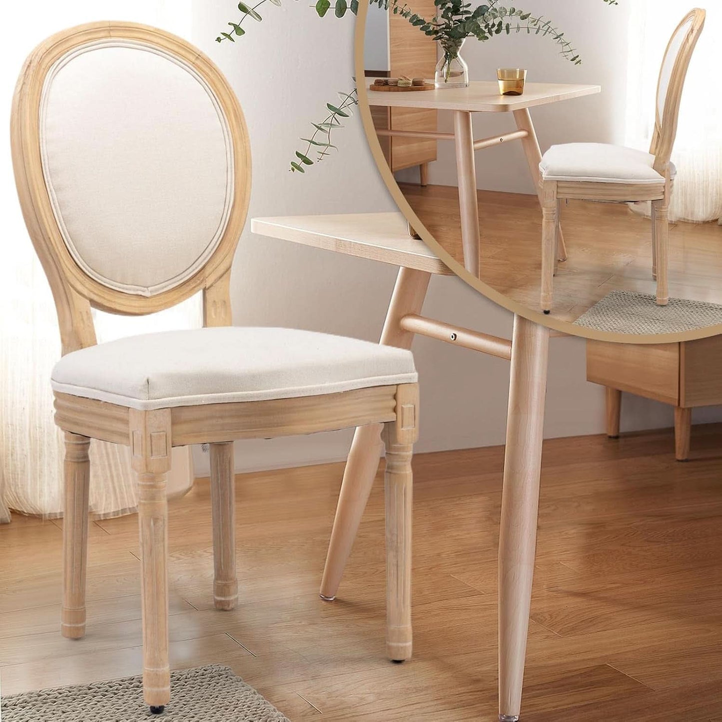 Beige Fabric French Country Dining Chairs Set Of 6 Oval Back
