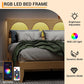 Natural Rattan Platform Bed Queen Headboard LED Underbed