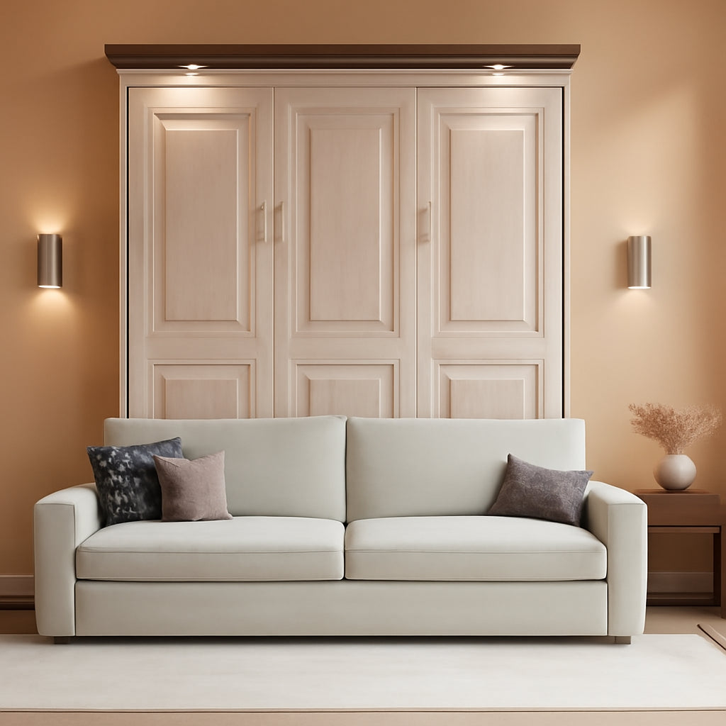 Queen Size Murphy Wallbed Beige With Convertible Sofa LED-0