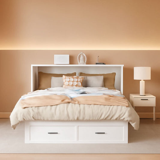 Queen Murphy Cabinet Bed With Storage Charging Station-0