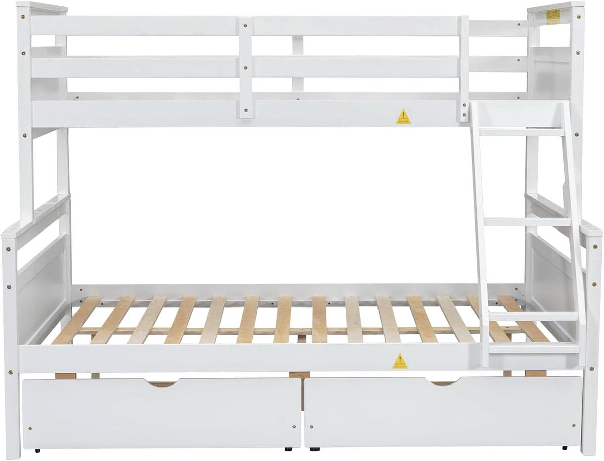 White Twin Over Full Bunk Bed With Storage Drawers