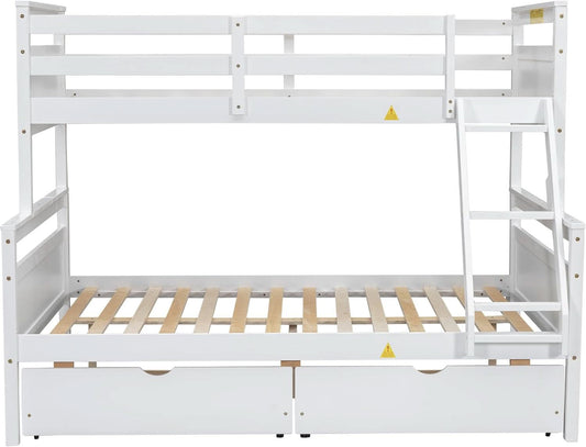 White Twin Over Full Bunk Bed With Storage Drawers