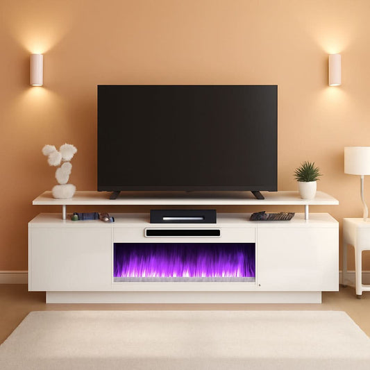 White 36-Inch Electric Fireplace TV Stand With 70-Inch LED Entertainment Center