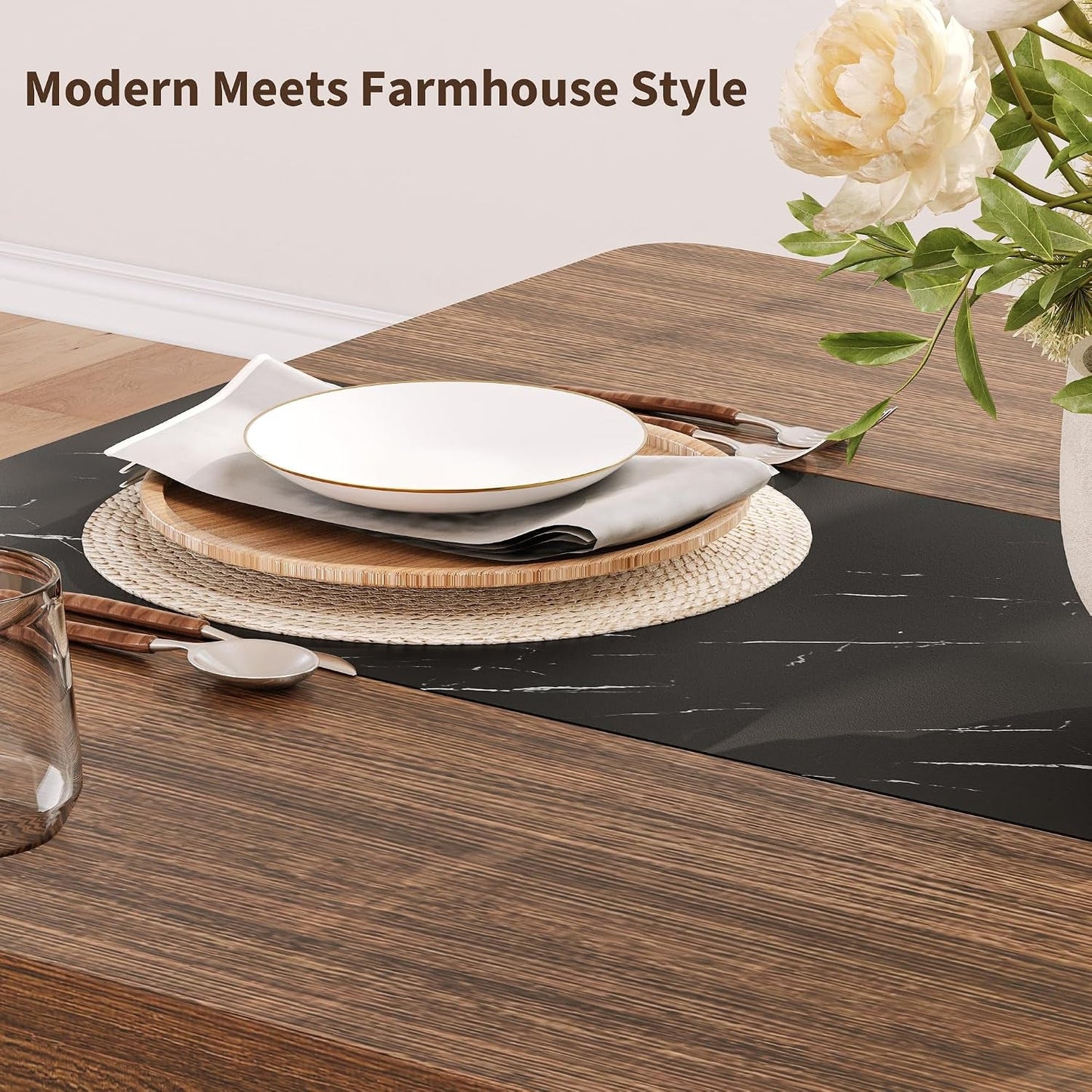 Rectangular Farmhouse 71 Inches Brown Dining Table